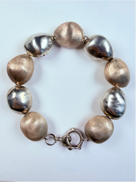 Unbranded Jewelry - Avant Garde Large Pebble Nugget Polished & Matte Bead Sterling 950 Bracelet